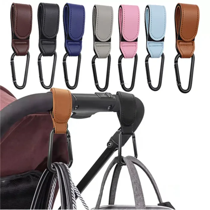 Premium 360° Rotating Stroller Hook – Heavy-Duty PU Leather Pram Clip
