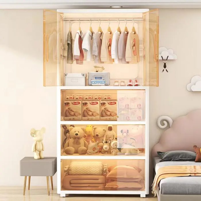 Mobile 5-Tier Nursery Wardrobe with Integrated Hanging Rail